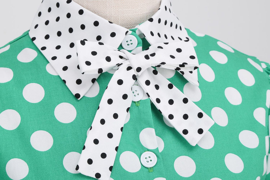 Women 1950s Vintage Short Sleeve Peter Pan Collar Polka Dot A Line Midi Summer Dress Cocktail Party Evening Prom Gown