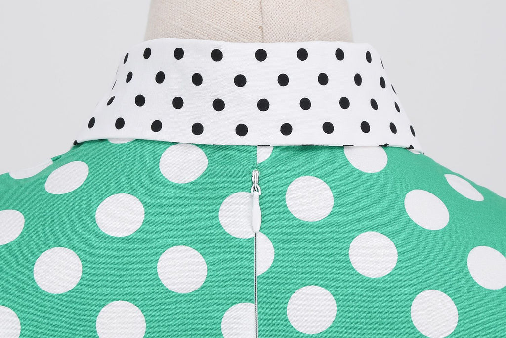 Women 1950s Vintage Short Sleeve Peter Pan Collar Polka Dot A Line Midi Summer Dress Cocktail Party Evening Prom Gown