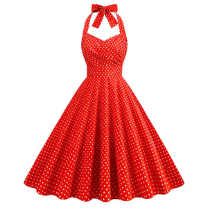 Women 1950s Halter Polka Dot Vintage Halter Cocktail Swing Pinup Rockabilly Dresses