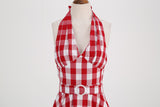 Women 1950s Pink Plaid Dress Pink Gingham Dress 50s Vintage Halloween Costume Dresses