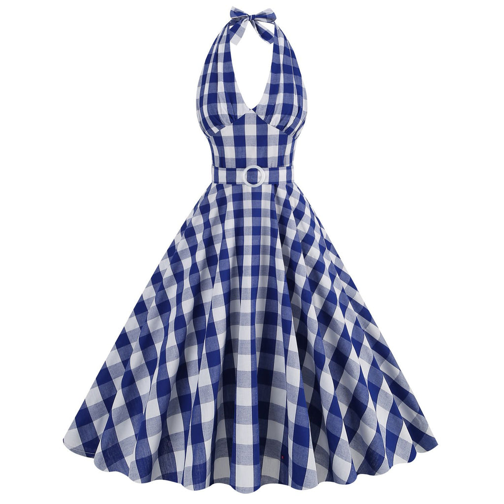Women 1950s Pink Plaid Dress Pink Gingham Dress 50s Vintage Halloween Costume Dresses