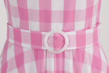 Women 1950s Pink Plaid Dress Pink Gingham Dress 50s Vintage Halloween Costume Dresses