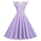 Women 1950s Vintage Cocktail Swing Dress Polka Dot Pink 1950s 1980s Rockabilly Prom Midi Dress