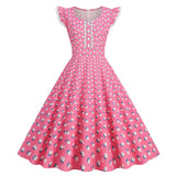 Women 1950s Vintage Cocktail Swing Dress Polka Dot Pink 1950s 1980s Rockabilly Prom Midi Dress