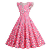 Women 1950s Vintage Cocktail Swing Dress Polka Dot Pink 1950s 1980s Rockabilly Prom Midi Dress