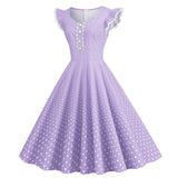 Women 1950s Vintage Cocktail Swing Dress Polka Dot Pink 1950s 1980s Rockabilly Prom Midi Dress