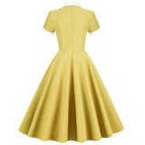 Women 1950s Vintage Style Audrey Hepburn Short Sleeve Peter Pan Collar Rockabilly Gown