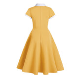 Women 1950s Vintage Style Audrey Hepburn Short Sleeve Peter Pan Collar Rockabilly Gown