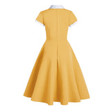 Women 1950s Vintage Style Audrey Hepburn Short Sleeve Peter Pan Collar Rockabilly Gown