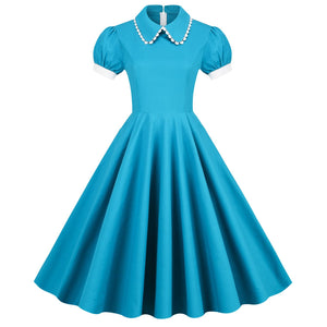 Women 50s Vintage Cocktail Swing 1950s Retro Rockabilly Dress Short Sleeve