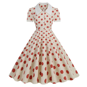 Women 50s Vintage Dresses Polka Dot Dress Audrey Hepburn Style Cocktail Swing Dress