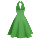 Women 50s Vintage Halter Cocktail Swing Dress Sexy V Neck 1950s Rockabilly Prom Tea Party Midi Dresses