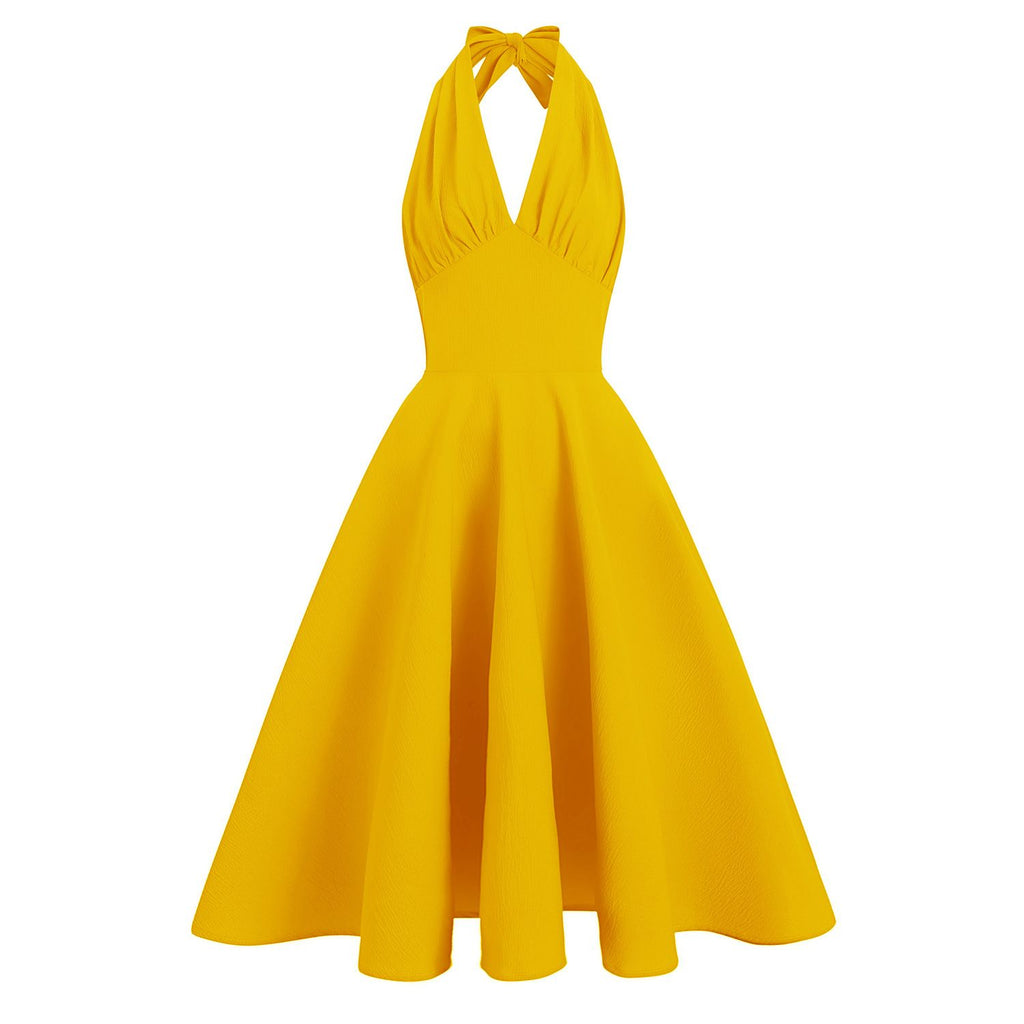 Women 50s Vintage Halter Cocktail Swing Dress Sexy V Neck 1950s Rockab Hiipps Women 50s Vintage Halter Cocktail Swing Dress Sexy V Neck 1950s Rockab Hiipps