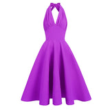 Women 50s Vintage Halter Cocktail Swing Dress Sexy V Neck 1950s Rockabilly Prom Tea Party Midi Dresses