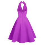 Women 50s Vintage Halter Cocktail Swing Dress Sexy V Neck 1950s Rockabilly Prom Tea Party Midi Dresses