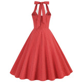 Women 50s Vintage Polka Dot Halter Cocktail Swing Dress Buttons 1950s Audrey Hepburn Dress