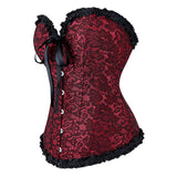 Women Corselet Bustier Lingerie Overlay Corset Overbust Red Korset Bodyshaper Top