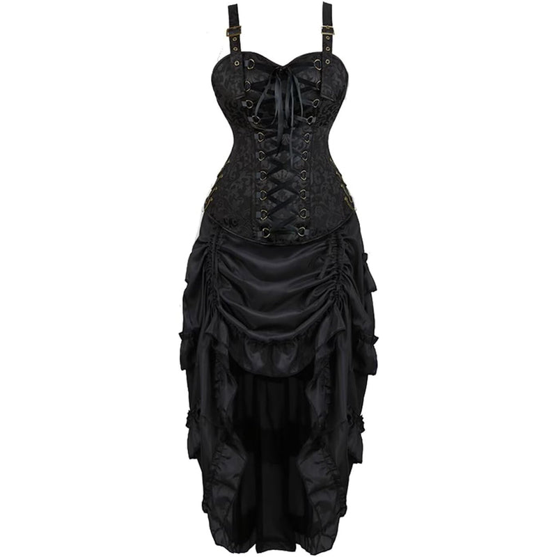 Women Corset Dress Steampunk Top Skirt Set Plus Size Lace up Gothic Medieval Renaissance