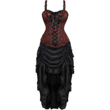 Women Corset Dress Steampunk Top Skirt Set Plus Size Lace up Gothic Medieval Renaissance