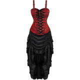 Women Corset Dress Steampunk Top Skirt Set Plus Size Lace up Gothic Medieval Renaissance