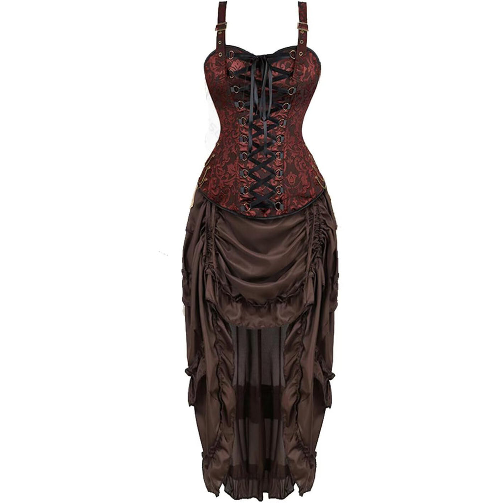 Women Corset Dress Steampunk Top Skirt Set Plus Size Lace up Gothic Me – Hiipps