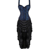 Women Corset Strap Dress Top Skirt Set Plus Size Bustier Lace up Gothic Basques Medieval