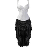 Women Corset Strap Dress Top Skirt Set Plus Size Bustier Lace up Gothic Basques Medieval