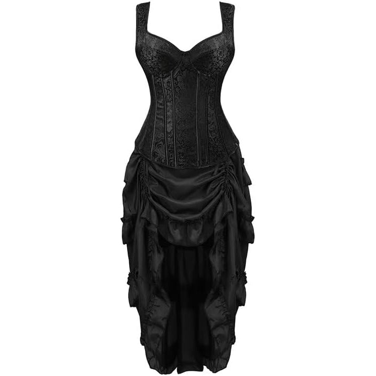 Women Corset Strap Dress Top Skirt Set Plus Size Bustier Lace up Gothic Basques Medieval
