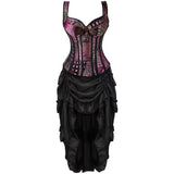 Women Corset Strap Dress Top Skirt Set Plus Size Bustier Lace up Gothic Basques Medieval
