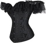 Women Corset Top with Lace Sleeve Bustier Waist Cincher Costume Tops