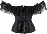 Women Corset Top with Lace Sleeve Bustier Waist Cincher Costume Tops