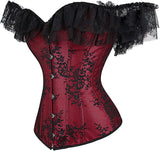 Women Corset Top with Lace Sleeve Bustier Waist Cincher Costume Tops