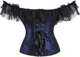 Women Corset Top with Lace Sleeve Bustier Waist Cincher Costume Tops