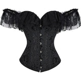 Women Corset Top with Lace Sleeve Bustier Waist Cincher Costume Tops