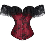 Women Corset Top with Lace Sleeve Bustier Waist Cincher Costume Tops