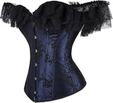 Women Corset Top with Lace Sleeve Bustier Waist Cincher Costume Tops