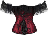 Women Corset Top with Lace Sleeve Bustier Waist Cincher Costume Tops