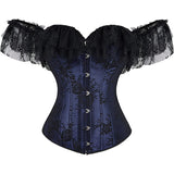 Women Corset Top with Lace Sleeve Bustier Waist Cincher Costume Tops