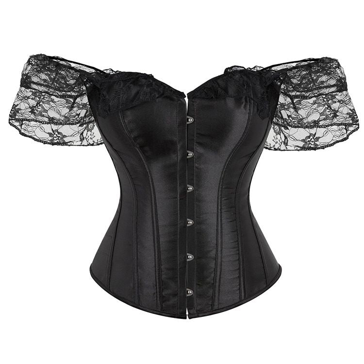Women Corset Top with Lace Sleeve Lace Up Sexy Bustier Costume Tops