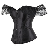 Women Corset Top with Lace Sleeve Lace Up Sexy Bustier Costume Tops