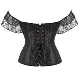 Women Corset Top with Lace Sleeve Lace Up Sexy Bustier Costume Tops
