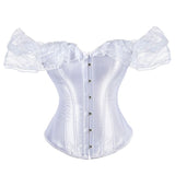 Women Corset Top with Lace Sleeve Lace Up Sexy Bustier Costume Tops
