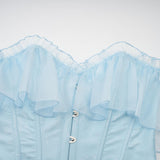 Women Corset Top with Lace Sleeve Sexy Bustier Lingerie Waist Cincher Costume Tops
