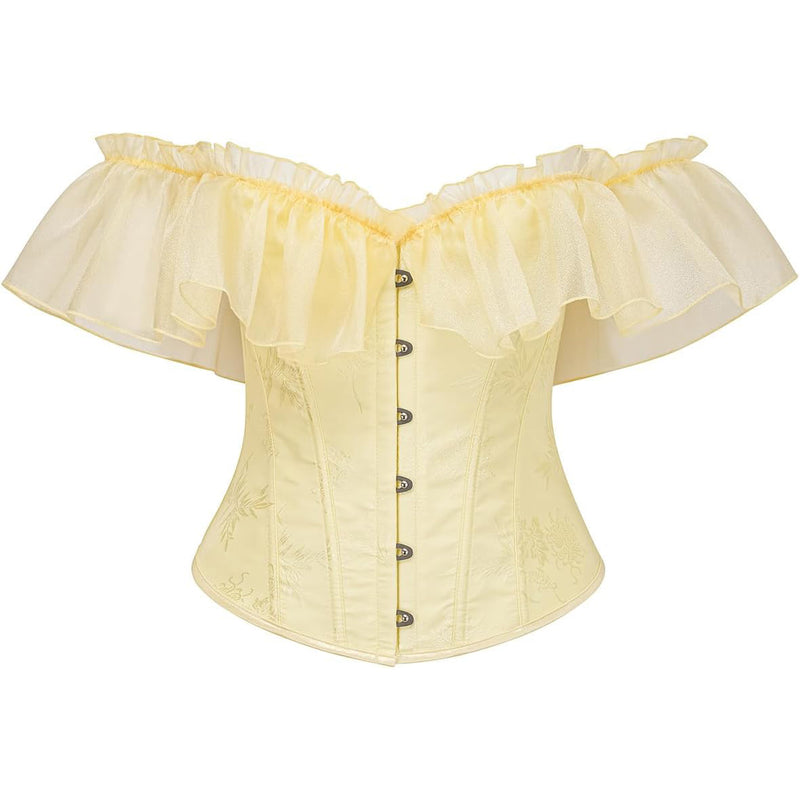 Women Corset Top with Lace Sleeve Sexy Bustier Lingerie Waist Cincher Costume Tops