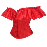 Women Corset Top with Lace Sleeve Sexy Bustier Lingerie Waist Cincher Costume Tops