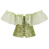 Women Corset Top with Lace Sleeve Sexy Bustier Lingerie Waist Cincher Costume Tops
