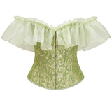 Women Corset Top with Lace Sleeve Sexy Bustier Lingerie Waist Cincher Costume Tops