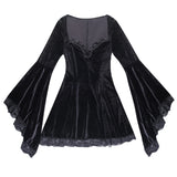 Women Gothic Lace Velvet Dress Black Lace Goth Vintage Dresses