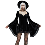 Women Gothic Lace Velvet Dress Black Lace Goth Vintage Dresses