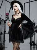 Women Gothic Lace Velvet Dress Black Lace Goth Vintage Dresses